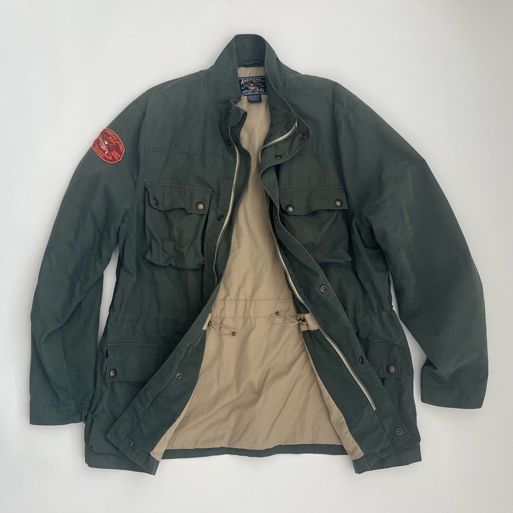 American Living jacket coat Men's Medium green military field outdoor cargo Sz L